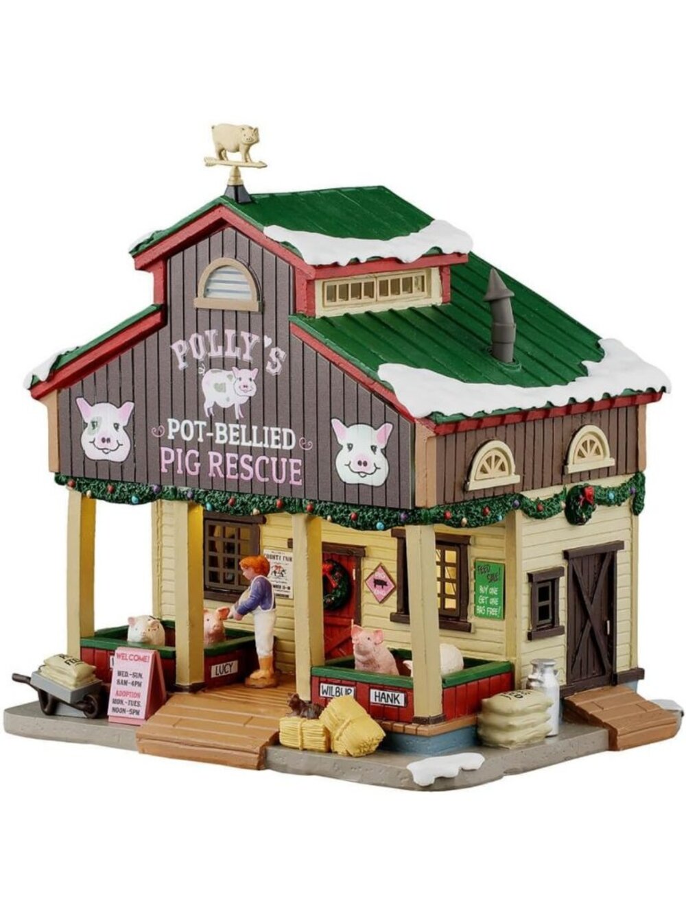Lemax Polly's Pot-Bellied Pig Rescue, Battery-Operated(4.5V), Lighted Buildings
